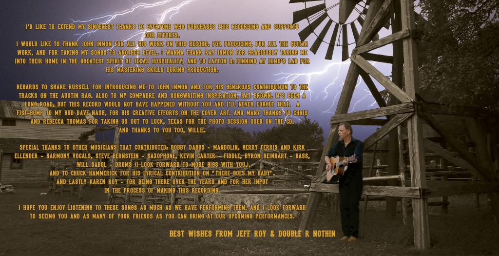 Inside cover of "My Retirement Plan" CD recording by Jeff Roy's Double r Nothin'